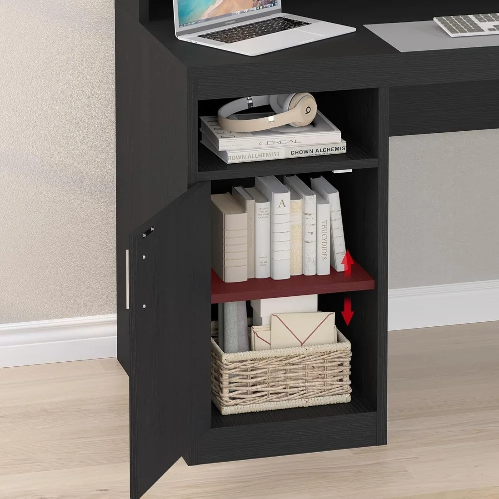 Computer Desk with 3 Drawer & Storage Shelves, Home Office Desk with File Drawer & Cabinet, Writing Study Table with Long Monito