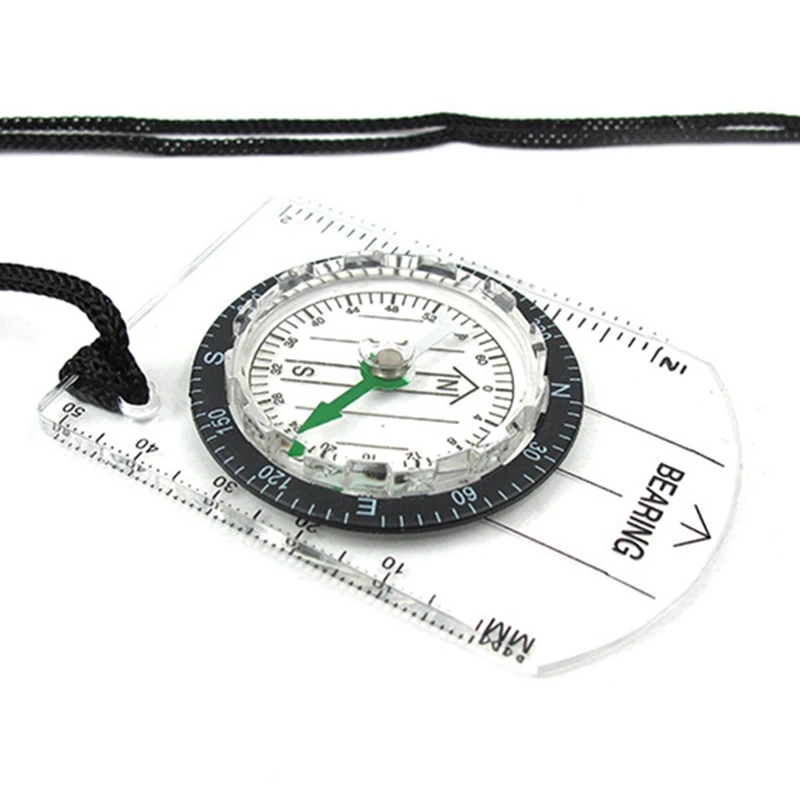 Outdoor camping hiking compass clear plastic scale map compass trail travel military compass tool travel bag