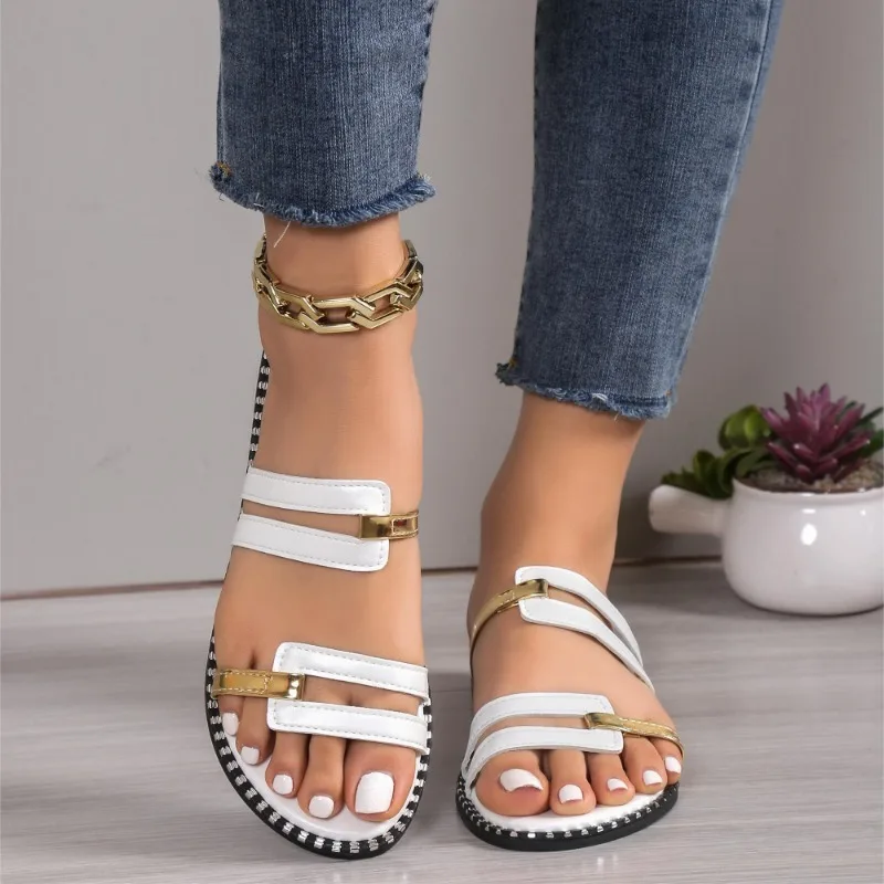 2024 Nieuwe Vrouwen Slippers Zomer Vrouwelijke Flats Jurk Open Teen Slippers Casual Lichtgewicht Slingback Sandalen Vrouwen Slides Vrouwen