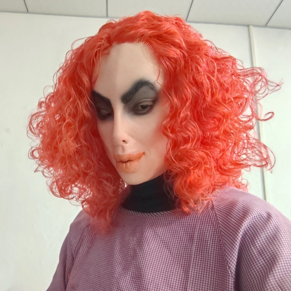 

Realistic Face Mask Beautiful Girl Shaped Latex Headgear with Wig Halloween Cosplay Tools Carnival Party Funny Mask