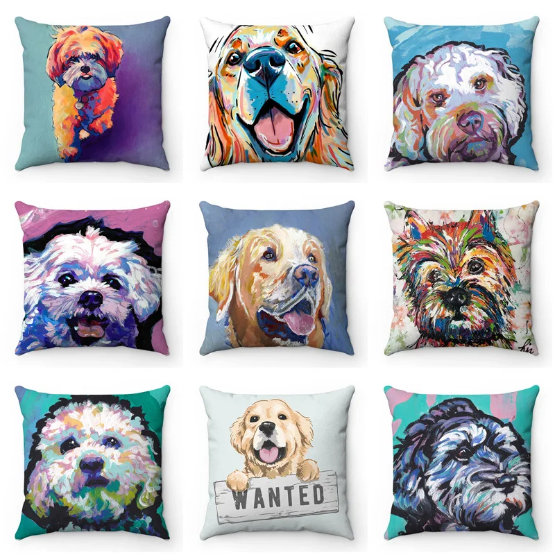 

Painted Animals Pillowcase 18x18 Inches Square Pillowslips Pets Dogs Pillow Cover Home Decorative Throw Pillow Cover for Sofa