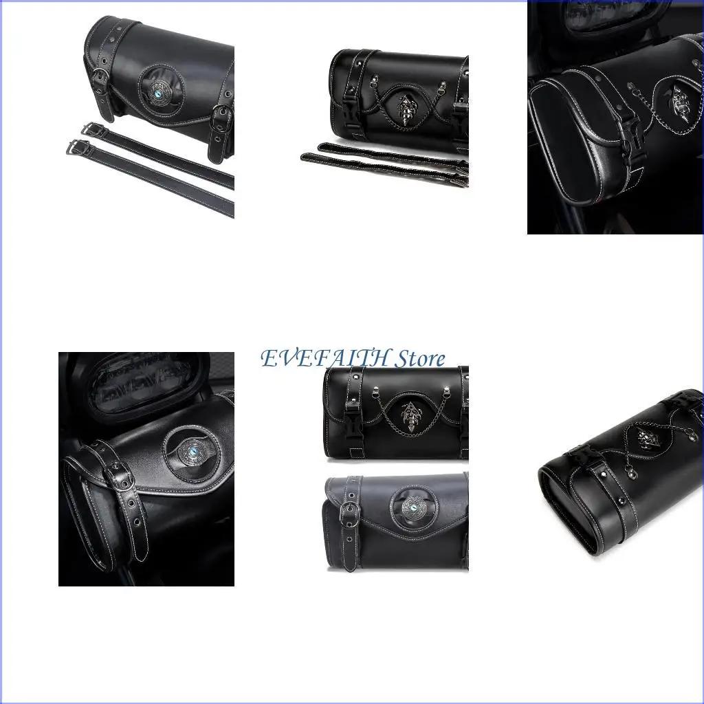 

124B Motorcycle Saddlebag Vintage Tool Bag Punk Leather Storage Front Fork Handlebar Bag Tool Bag