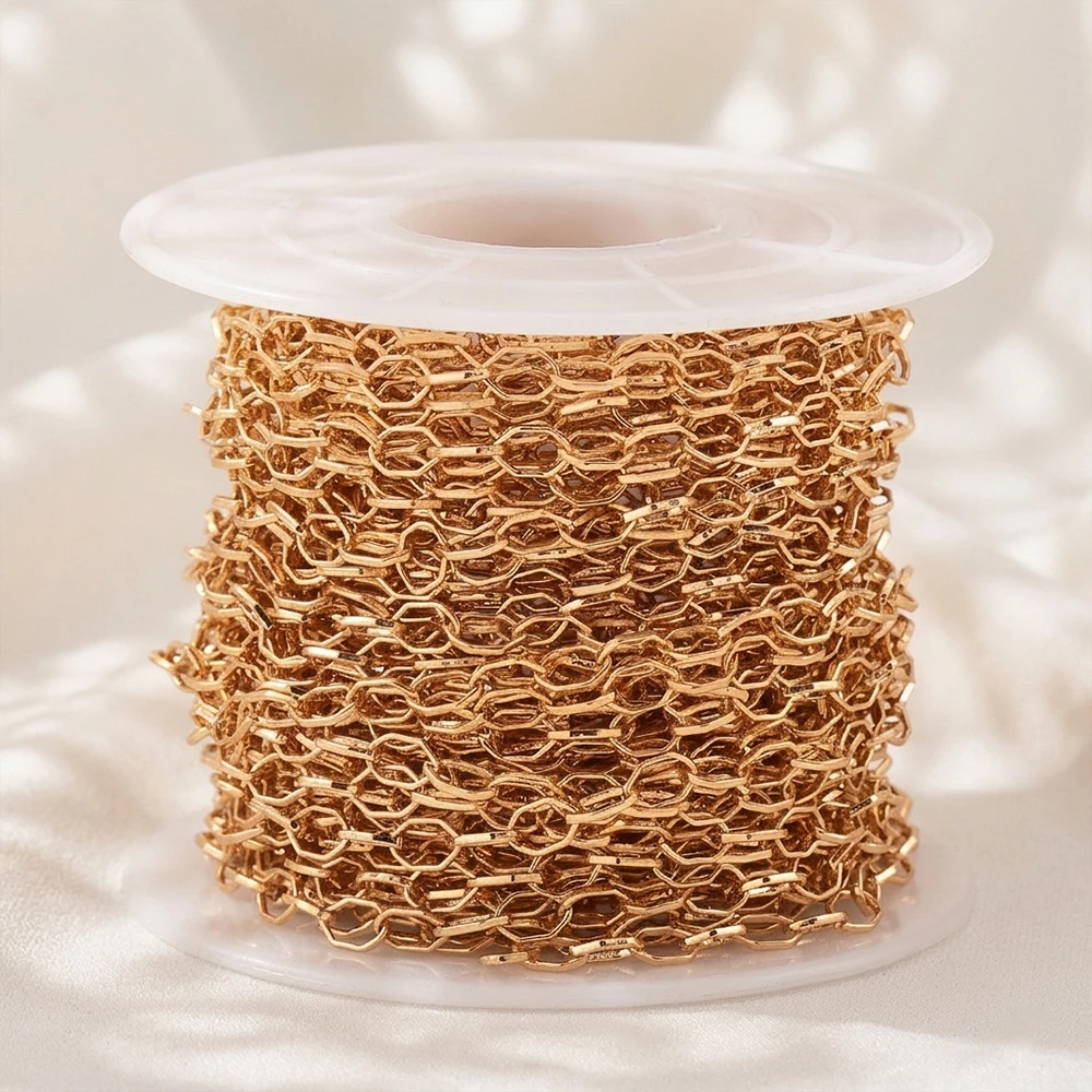 0.5Meter 1Meter 18k Gold Plated Brass Flat Oval Filled Cable Link Chains DIY Necklace Making Jewelry Bracelet Findings Supplies - view 5