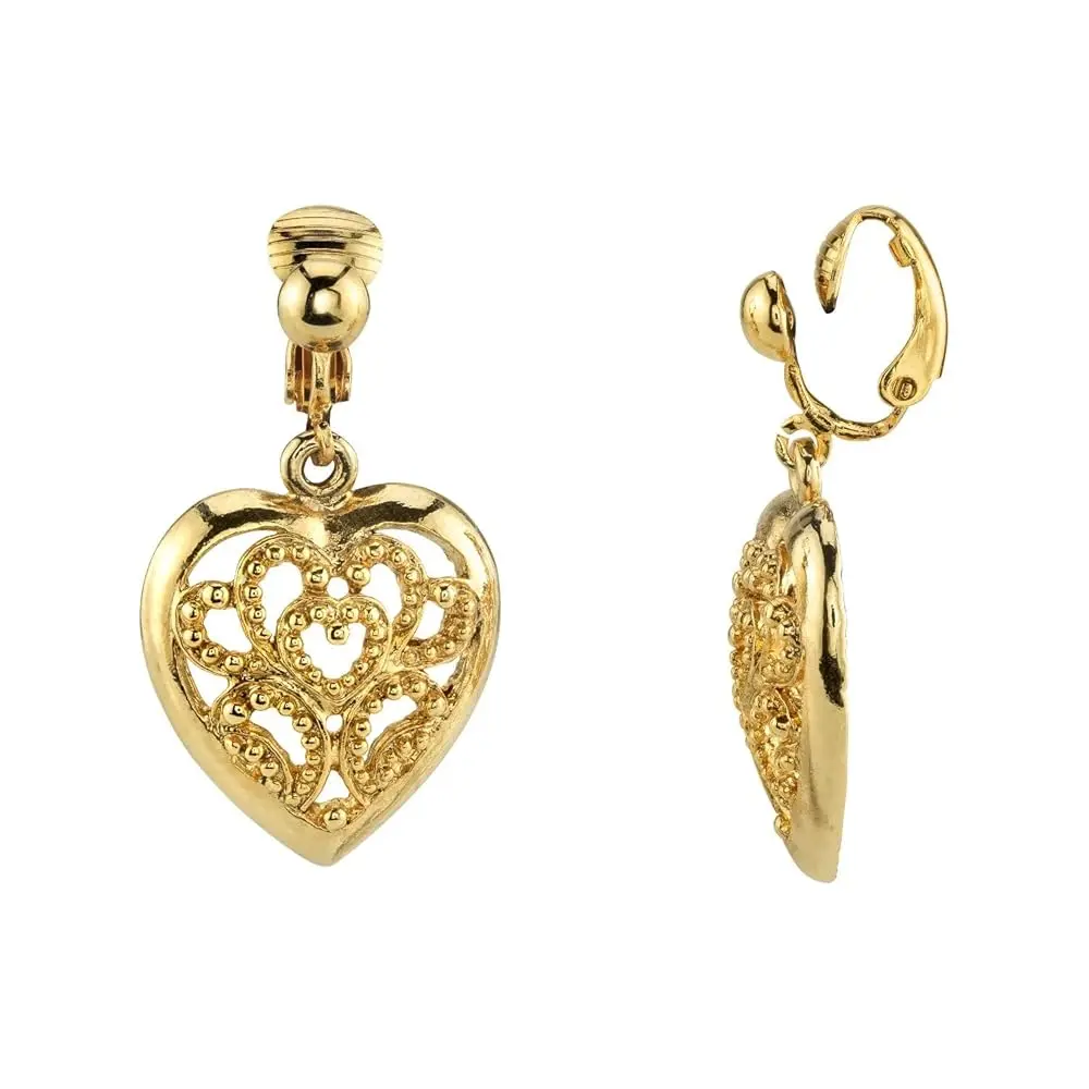 

Серьги-клипсы 1928 Jewelry Filigree в форме полированного сердца для женщин, без прокола, на защелках, сделано в США