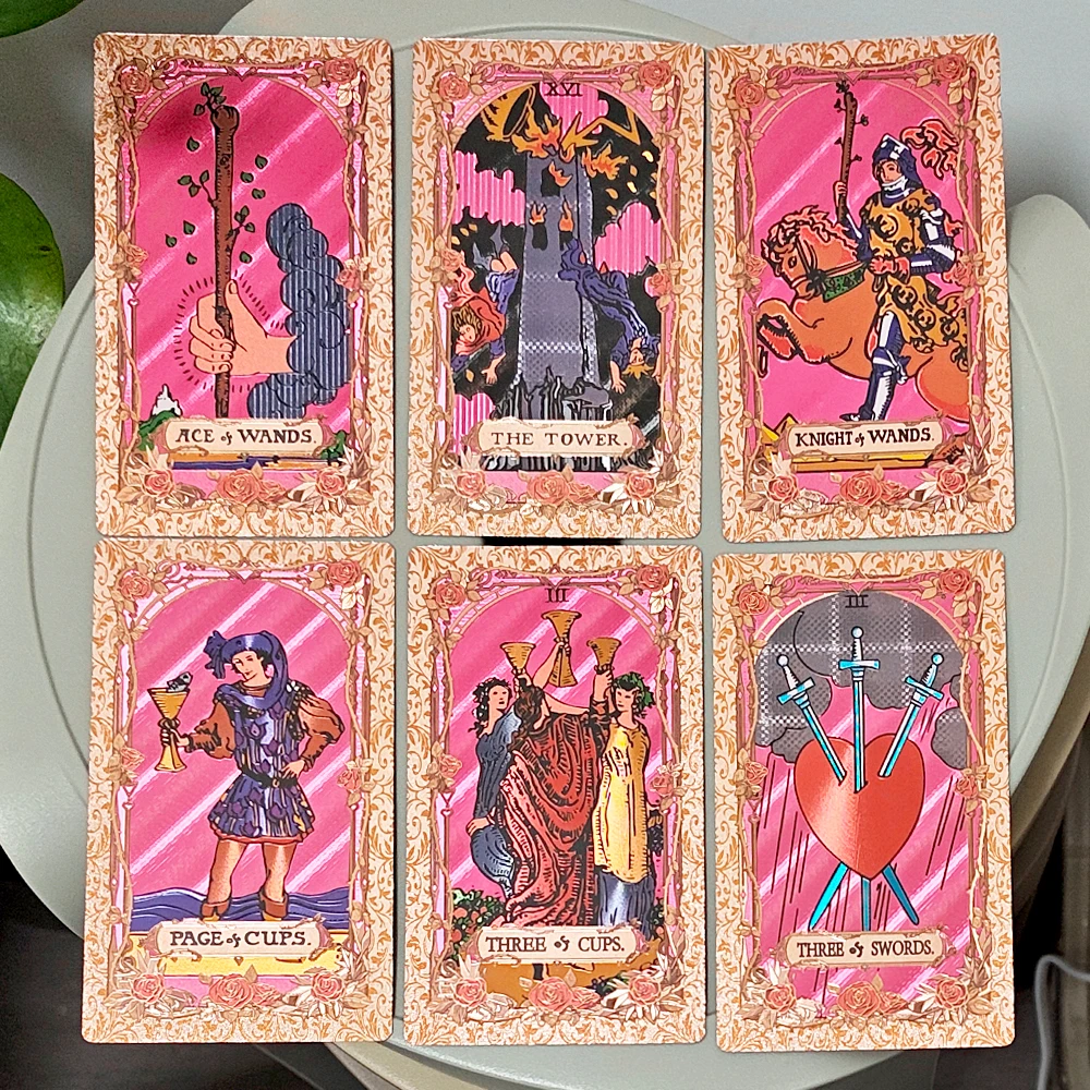 12x7cm Waterproof Durable PET Plastic Tarot Pink & Rose Gold Foil Tarot Cards 78-Card Deck with Box - view 6
