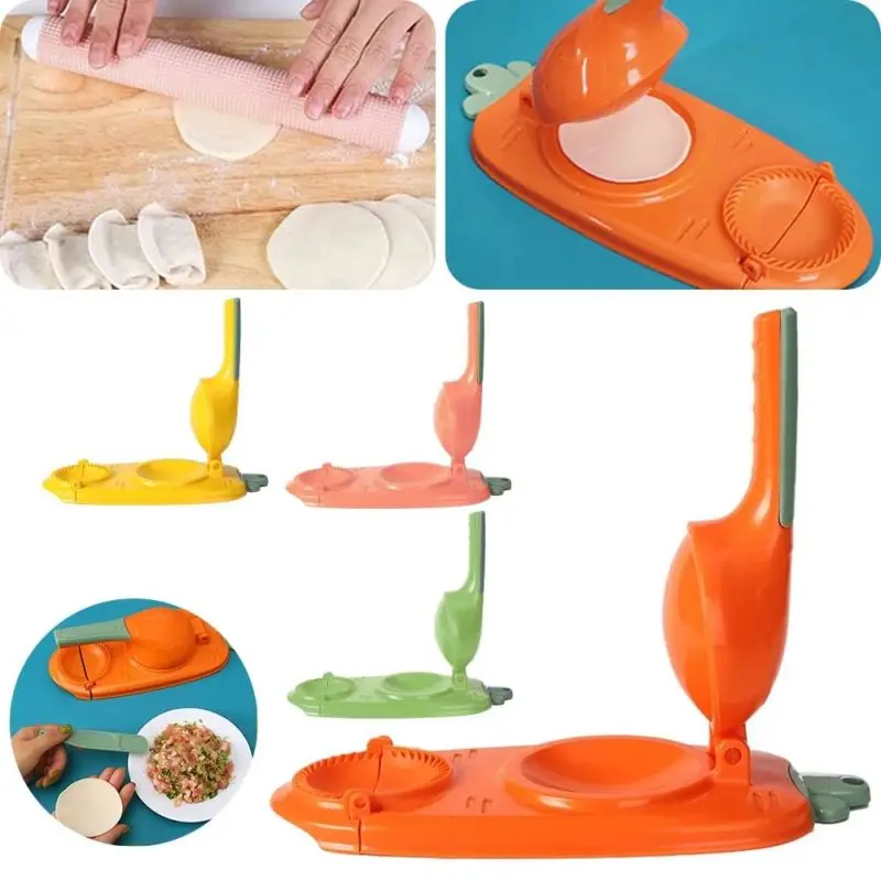ใหม่2 In 1 Pembuat Pangsit Dumpling แม่พิมพ์ Dumpling Skin Wrapper แม่พิมพ์แป้งโดว์กด Maker Dumpling Making เครื่องมือ