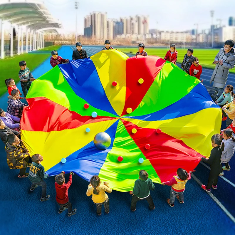 Rainbow Parachute Kids 2M 3M 5M Children Outdoor Games Sports Sensory Toys Playground Kindergarten Fun Cooperative Activities