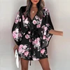 Women Casual Loose Dress Beach Boho Dress Fashion Vintage Print V Neck Drawstring Mini Dress Summer Dresses Robe Femme 2022