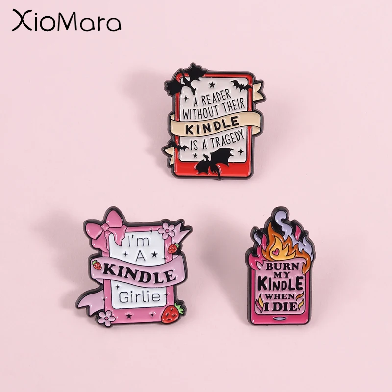 E-Book Reader Ribbon Book Enamel Pin Cartoon Book Lover Brooch Badges Backpack Accessories Gifts for Friends