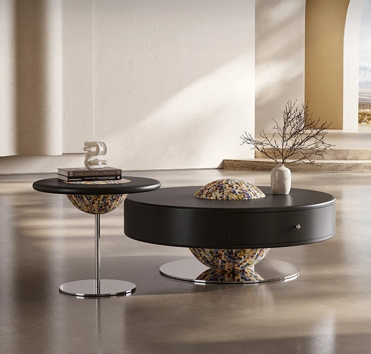 

Designer Italian light luxury round coffee table combination Nordic modern minimalist size coffee table combination