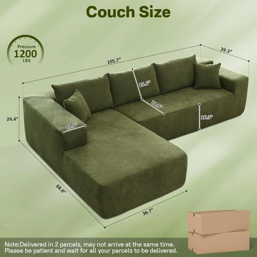 104 Inch Cloud Combination L-shaped Sofa, Combination Comfortable Sofa with Deep Seats, Fluffy Sofa with Sleeper Lounge Chair