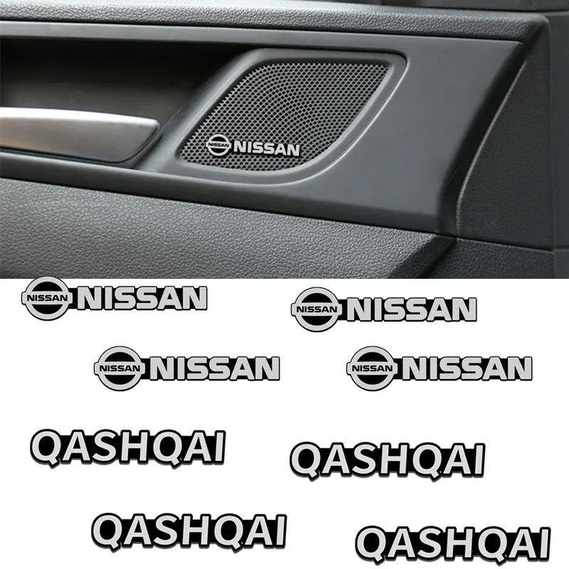 4pcs Alloy Car Stereo Emblem Sticker for Nissan Qashqai Juke Leaf Patrol Micra March X Trail T32 Tiida Navara Nismo Note Teana