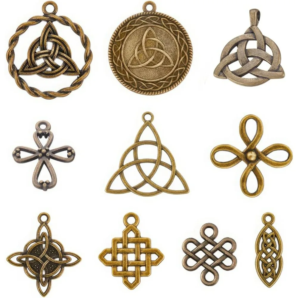 20Pcs 10 Styles Celtic Knot Charm Bulk Trinity Knot Chinese Knotting Antique Bronze Alloy Connector Vintage Charm making kit