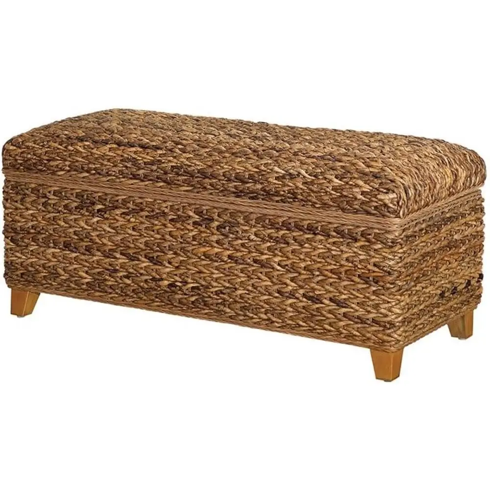 Banco de dormitorio tejido con hojas de banano, color ámbar e irlandés, construcción duradera, estilo exótico, 41.25 de ancho