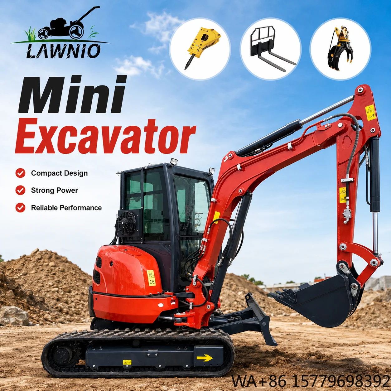 New Design Mini Excavator  Cabin Rubber Track Side Swing Boom Garden Farm Landscaping Work Pro Site Mini Excavator