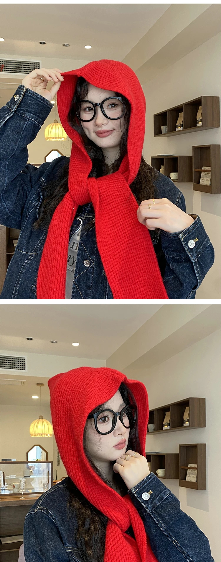 Große Strickmütze, Mütze für Herren und Damen, Winter, warm, Unisex, Kapuzenmütze, Halskragen, Schal, Mütze, Ski, kalte Mütze, Sturmhaube, Mütze – Detail 3