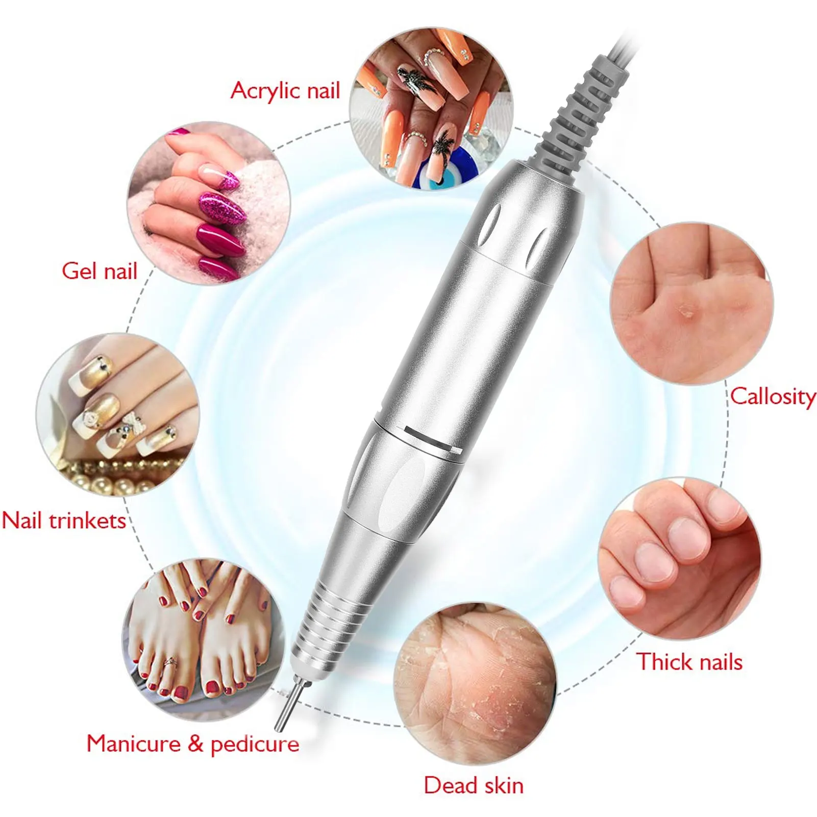 Perceuse à ongles électrique, poignée de perceuse à ongles, pièce à main, outil de manucure et de pédicure, équipement et accessoire d'art des ongles, 35000 tr/min