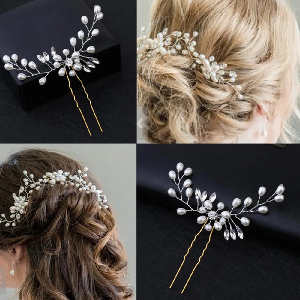 Crystal Rhinestone Hairpin, Lustrous Pearl Bridal Hair Clip, Elegant Women Wedding Decor Hair Style Accessory ﻿