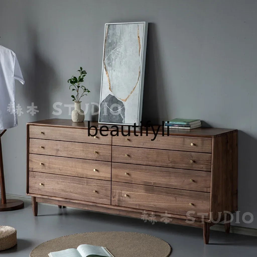 32North American Black Walnut White Oak Eight Buckets Storage Living Room Bedroom Storage Side Drawer Cabinet