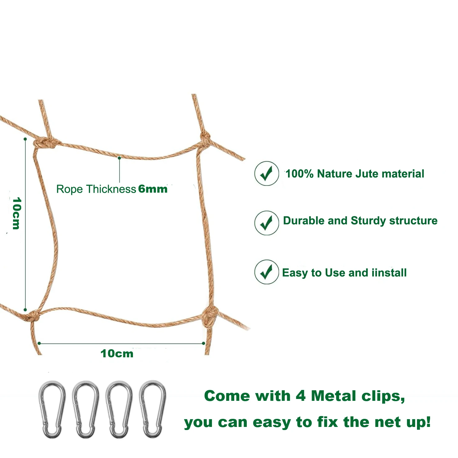 Nature Jute Rope Decorative Net-Graden Plant Support Net,Child Safety Net Hemp Climbing Netting,Balcony Stair Protection Fence