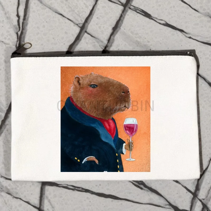 Capybara Animal OK I Pull Up Funny Canvas Makeup Bag Pocket Lipstick Wash Bag for Wedding Travel Lipstick Bags Storage Organizer