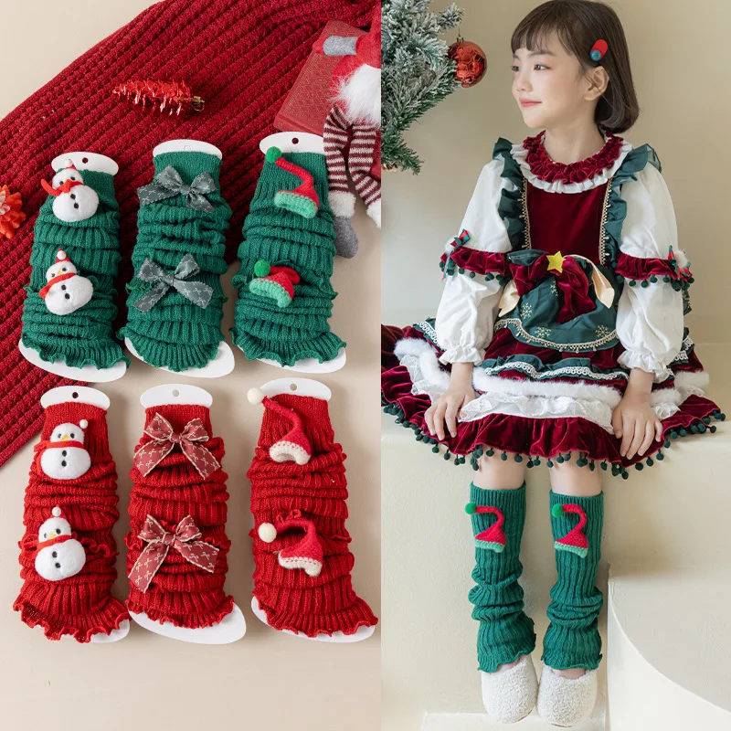 

Girls Leg Warmers Winter Christmas Children's Socks Wool Knitted Stocking for Kids Baby Girl Items Knee Guard Accesorios