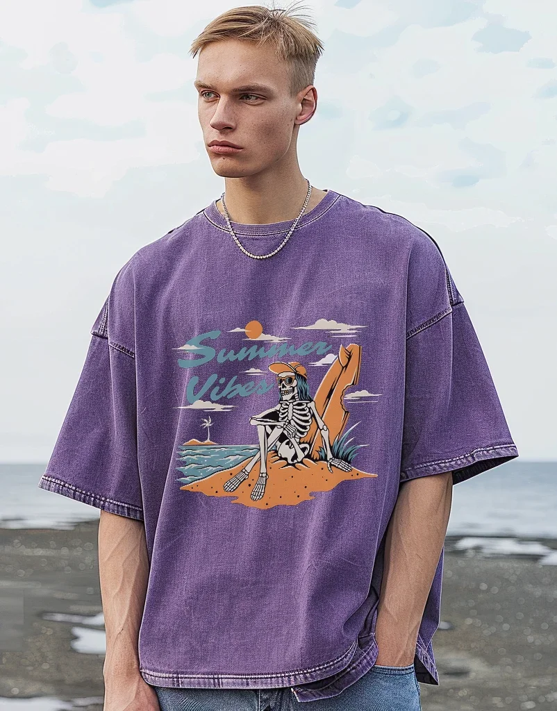 

Футболка Мужская/женская с принтом черепа, вареный топ с коротким рукавом, модная брендовая Свободная майка с принтом островка в США, весна-лето