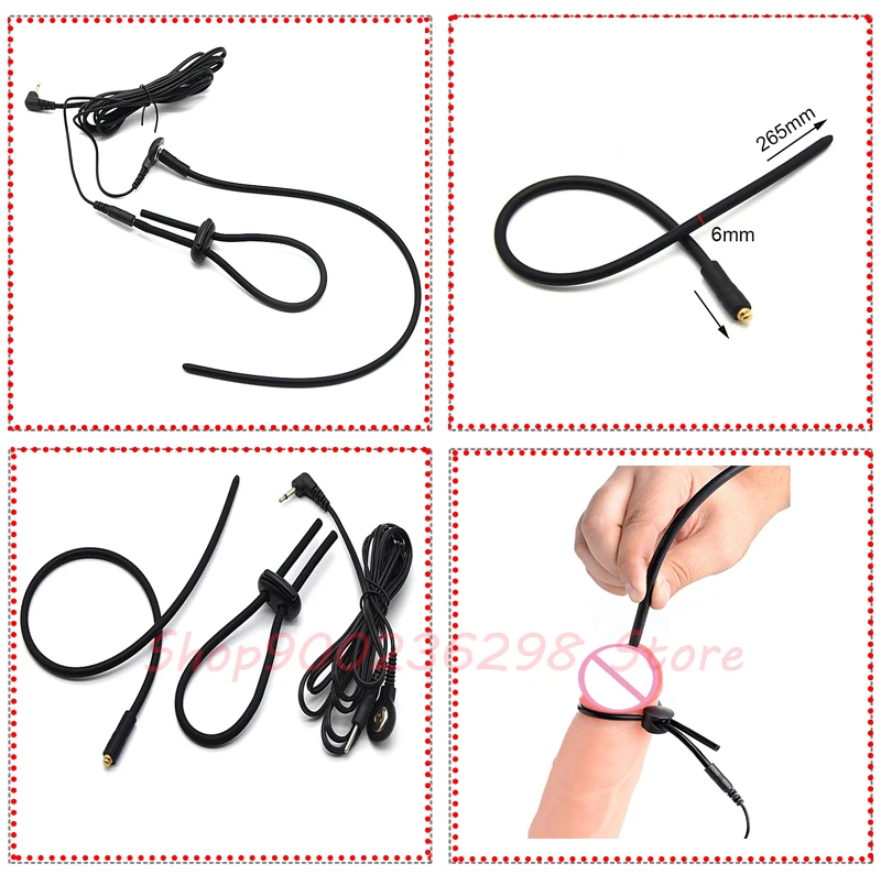 E-stim Penis Ring,Glans Testicle Loops Massage,Electric Shock Bdsm Cock Sheath Ball Stretcher,Electro Sex Toy for Men,Host,Cable