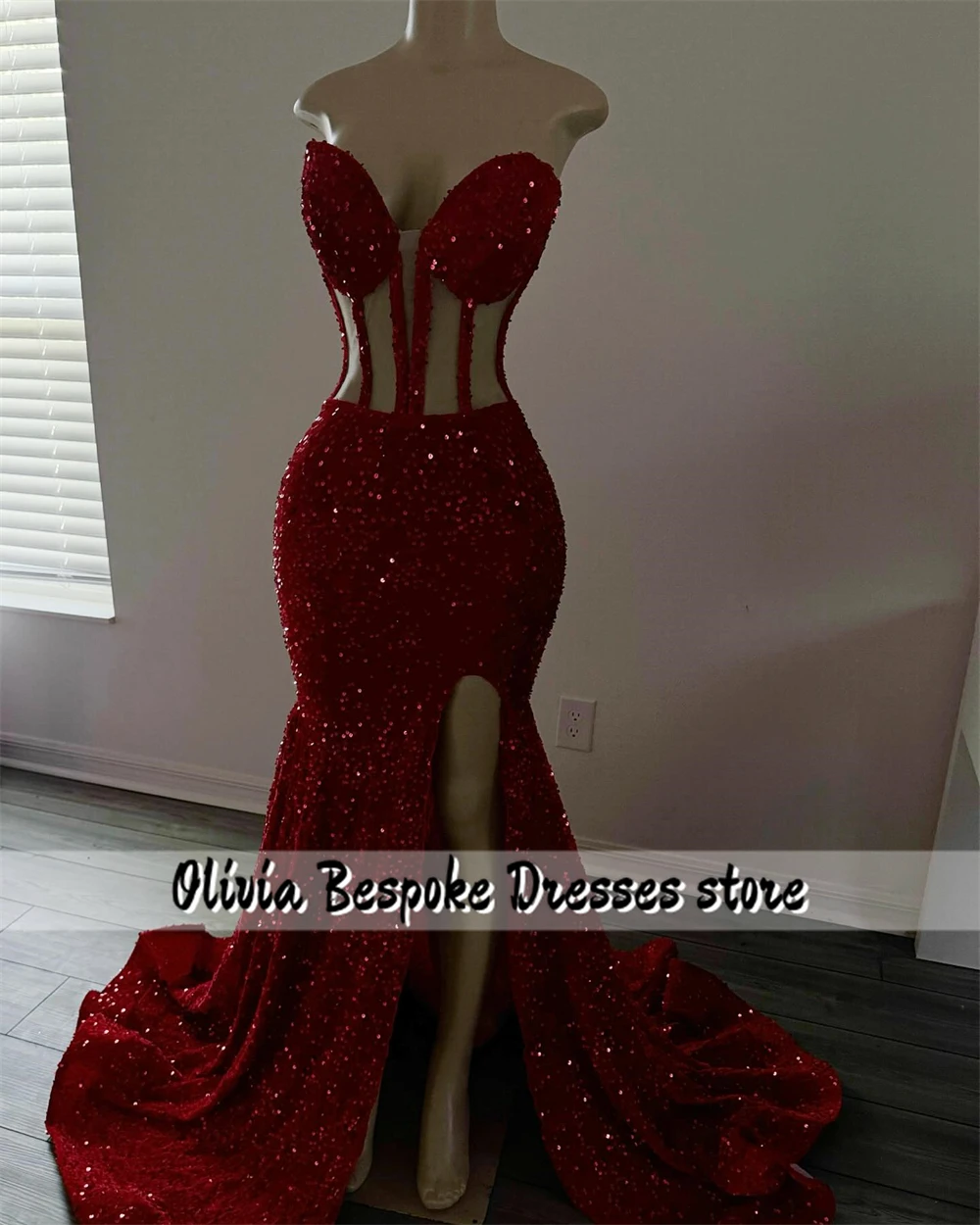 Sparkly Red Sequin Prom Dresses Lace-up Sweetheart Split African Wedding Gowns Mermaid Birthday Dress Luxury 2024 Customized