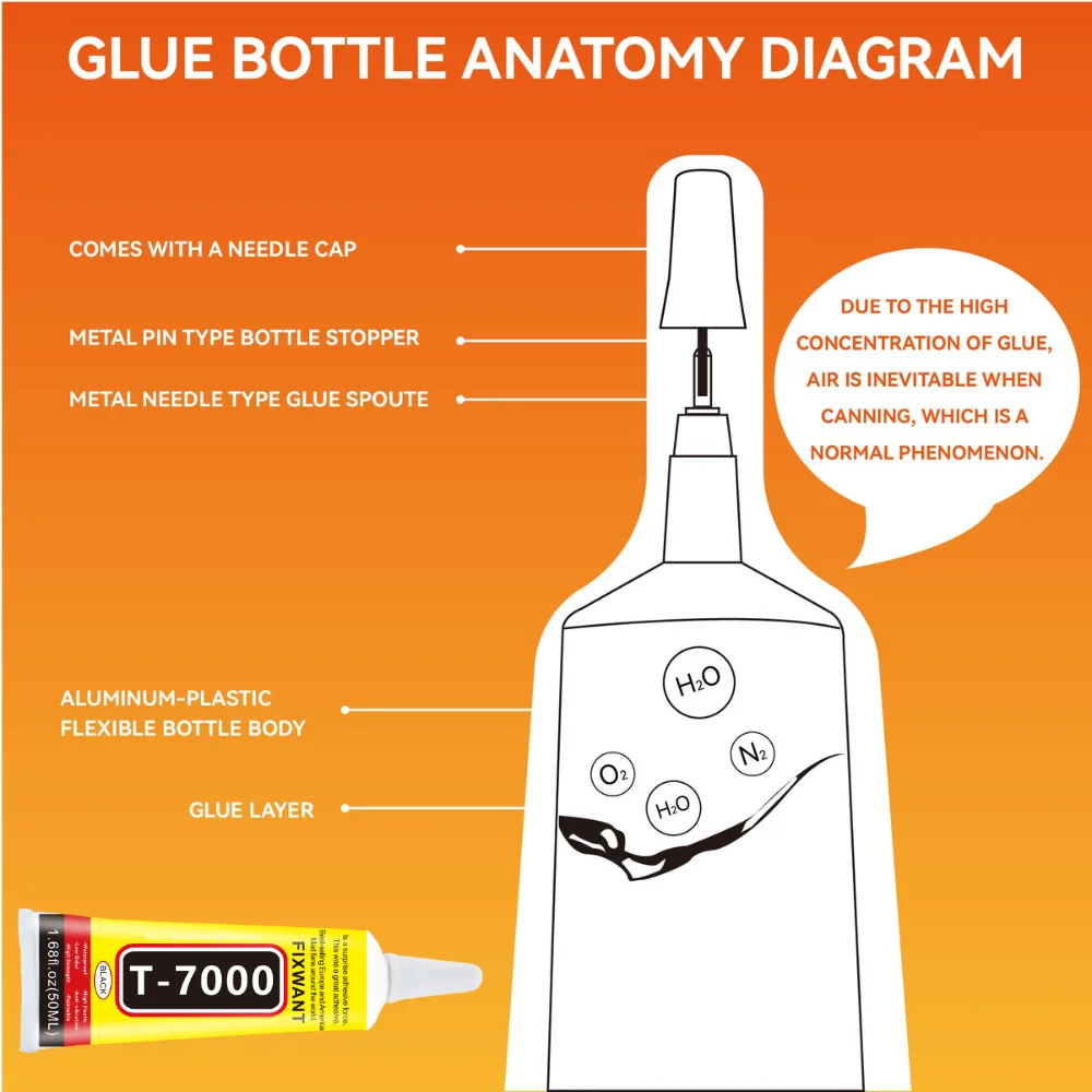 100 Uds 15ML T-7000 componentes electrónicos de contacto negro pegamento adhesivo de reparación de teléfono con punta aplicadora de precisión