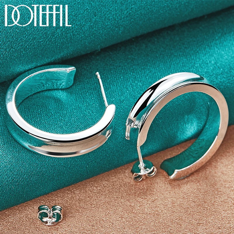 DOTEFFIL 925 Sterling Silver Classic 23mm Smooth Hoop Earring For Woman Gift Christmas Party Wedding Top Selling Fashion Jewelry