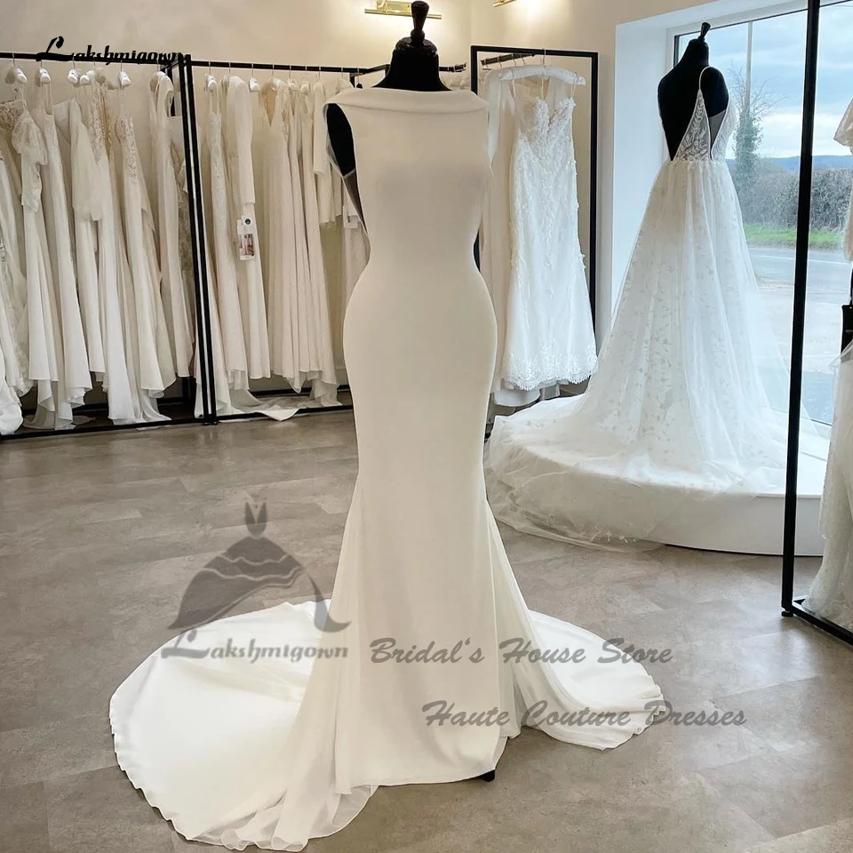 

Lakshmigown Backless Sexy Bridal Mermaid Wedding Dress 2023 Vestido De Casamento Crepe Satin Women Long Beach Wedding Gown