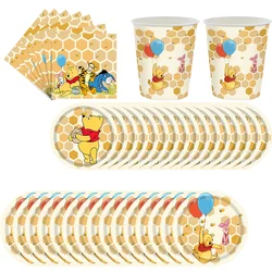 Cartoon Yellow Winnie the Pooh Theme Birthday Decorations Party Disposable Tableware Paper Napkins Cups Plates Tablecloths Straw