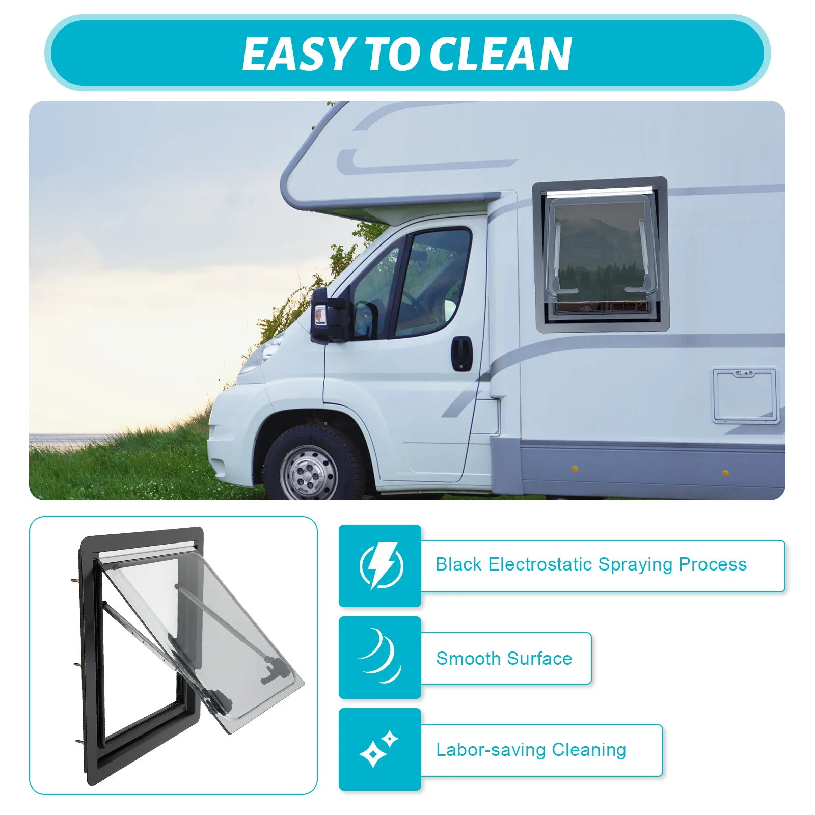 450x500mm Caravan Extrapolated Ventilation Window Camper Vent Push-Pull Window Outer RV Side Window Adjustable Angle+Insect Net