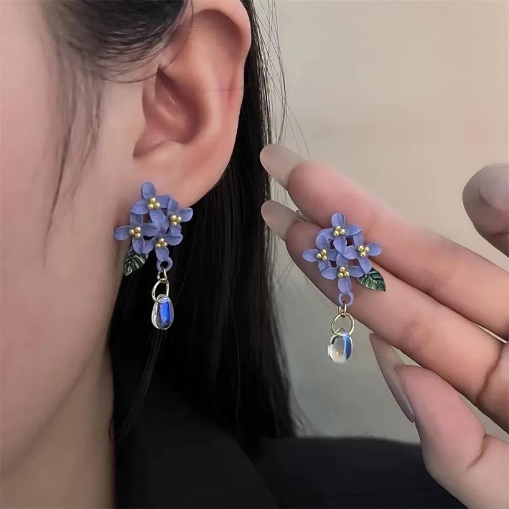 Cute Chinese Style Orchid Earrings Blue Color Temperament Girl Ear Jewelry Sweet Pendant Earrings Women