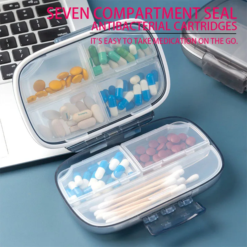 Medicine Organizer, Weekly Pill Dispenser, Food Grade Material, Compact and Portable, Travel, Daily Life (Outer Box Only)