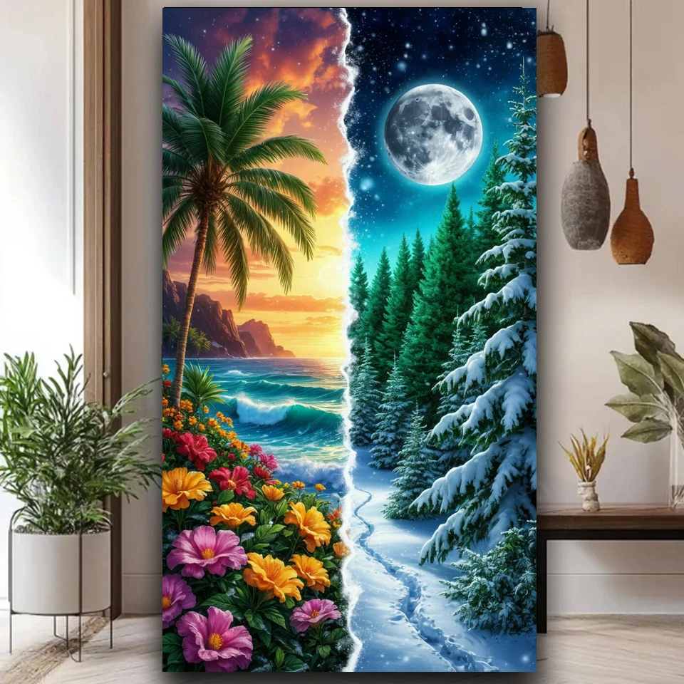

Summer Winter Natural Forest Landscape Diy Diamond Painting Jewelry Cross Stitch Yinyang Waterfall Diamond Art Mosaic Decor