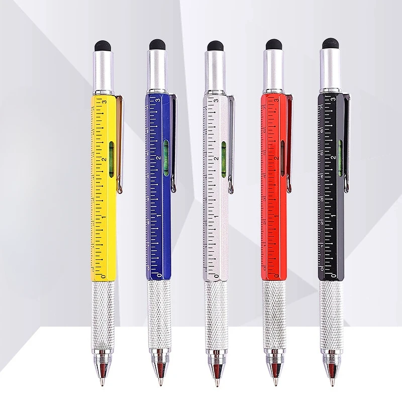 6 in1 Multifunction Ballpoint Pen with Modern Handheld Tool Measure Technical Ruler Screwdriver Touch Screen Stylus Spirit Level