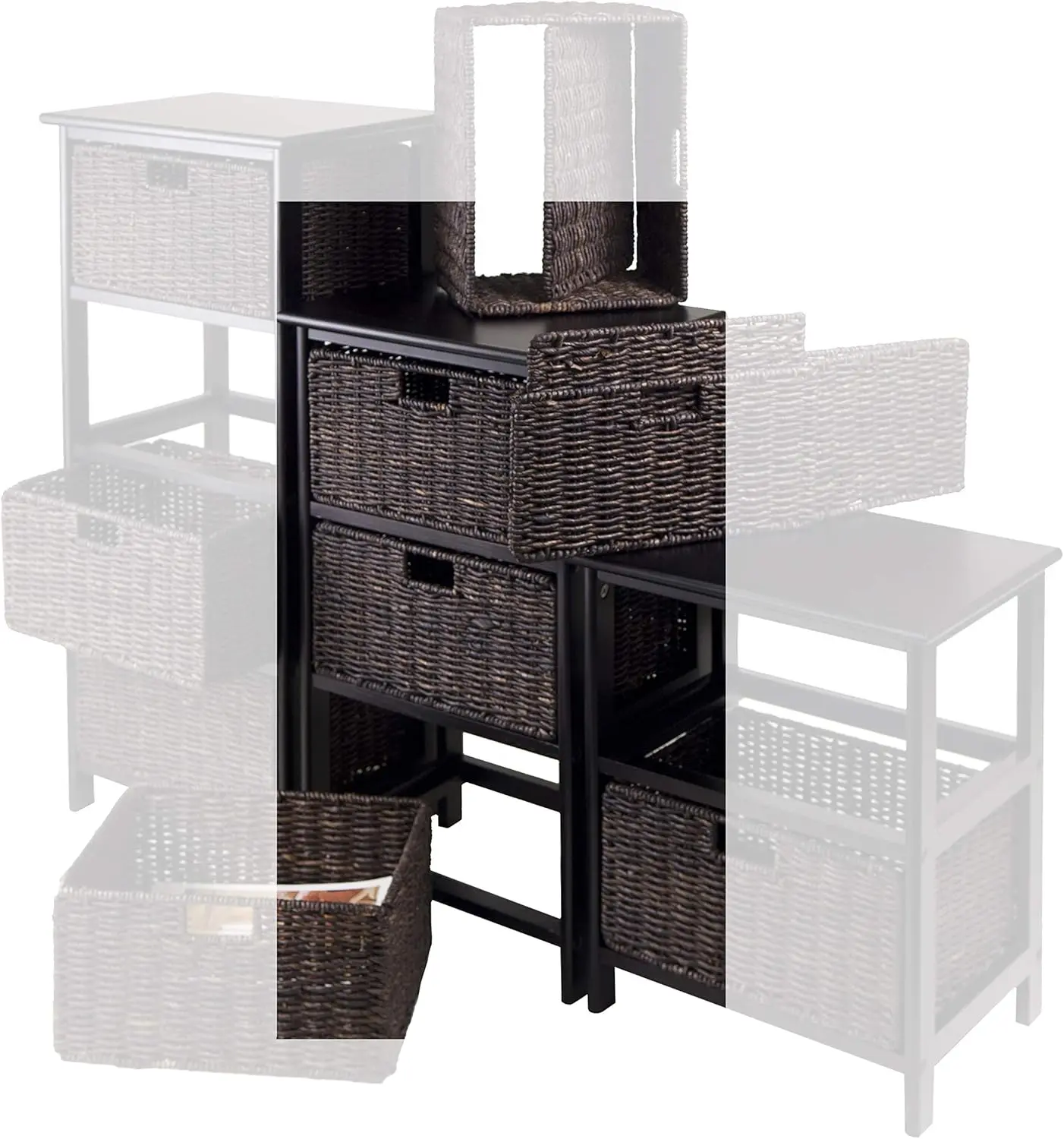 Space-Saving Black Storage Rack with 3 Baskets, Organize Home or Office Efficiently