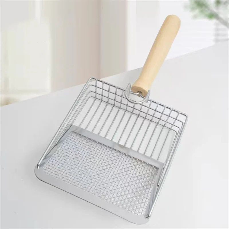 Cat Litter Shovel Stainless Steel Wooden Handle Easy To Rust Washable Kitten Litter Scoop Cats Toilet Cleaning Shovel Tool