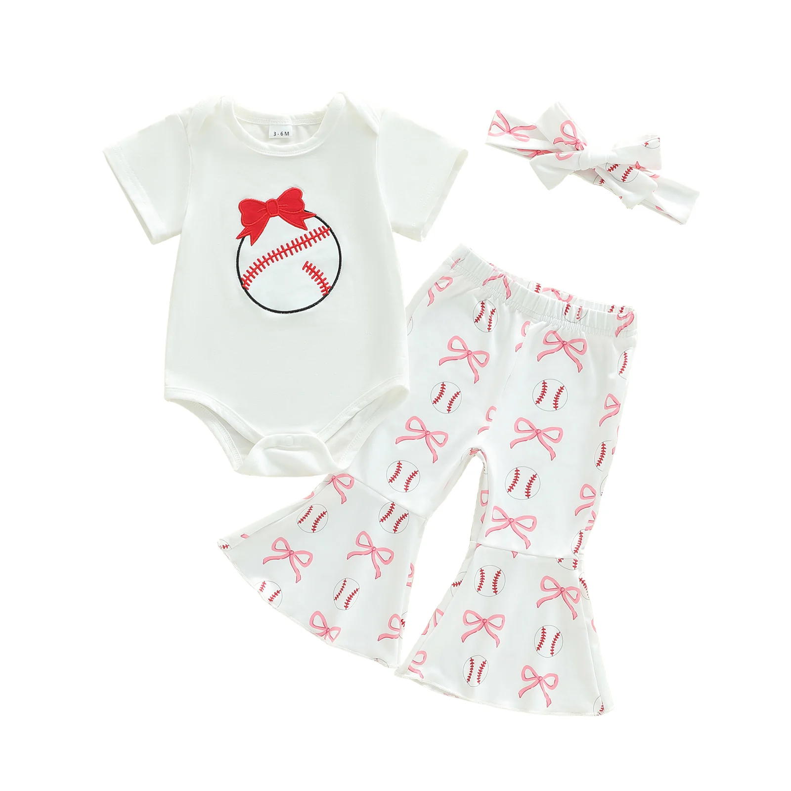 رومبير أنيق بدون أكمام بطبعة زهور مع ربطة رأس متطابقة مع تفاصيل كشكش وسراويل جرس سفلية طقم مكون من 3 قطع للفتيات الصغيرات