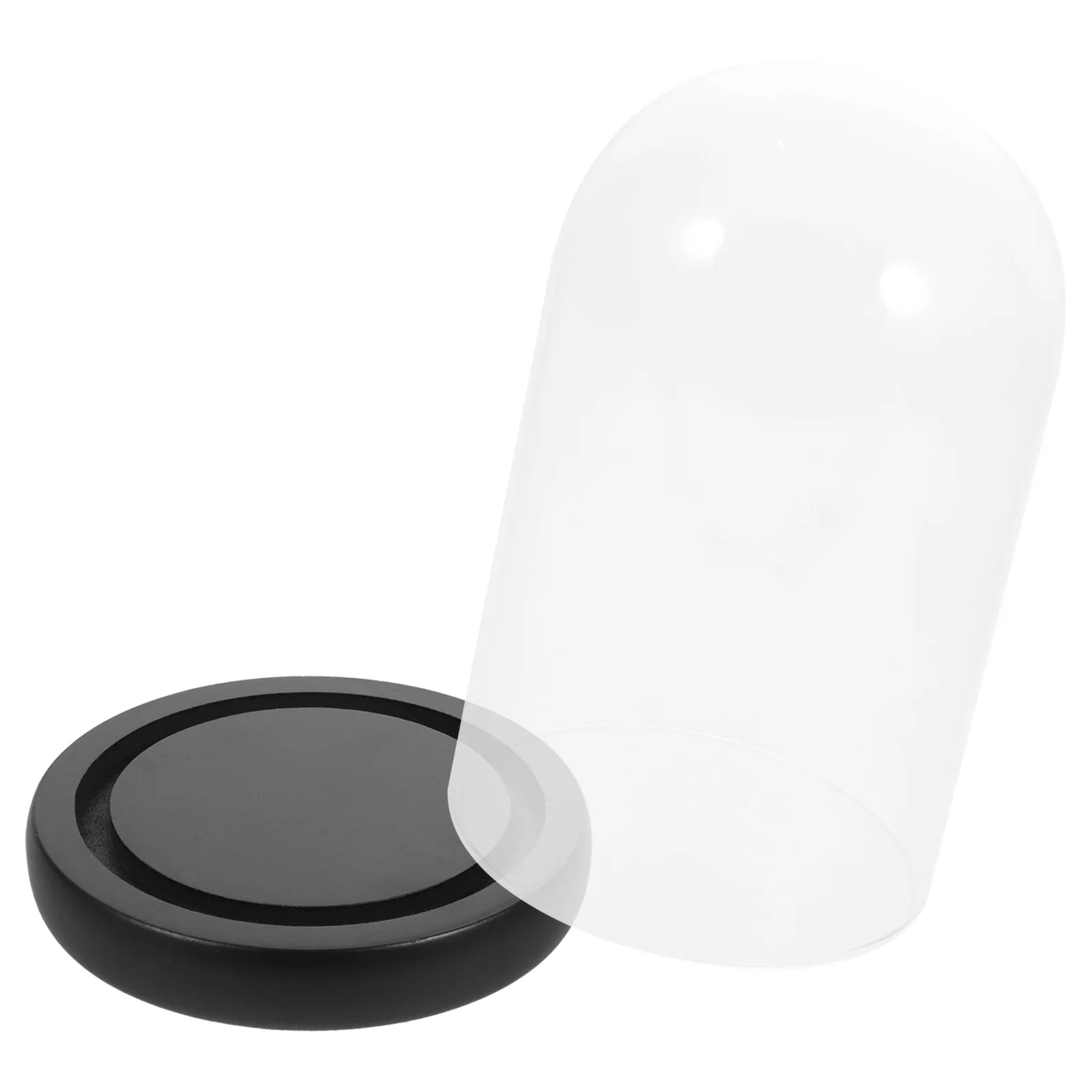 

Glass Cover Base 9x15 Black Wood Clear Dome Showcase Vase Holder Plant Protector Glass Cloche Domes for Home Office Decor