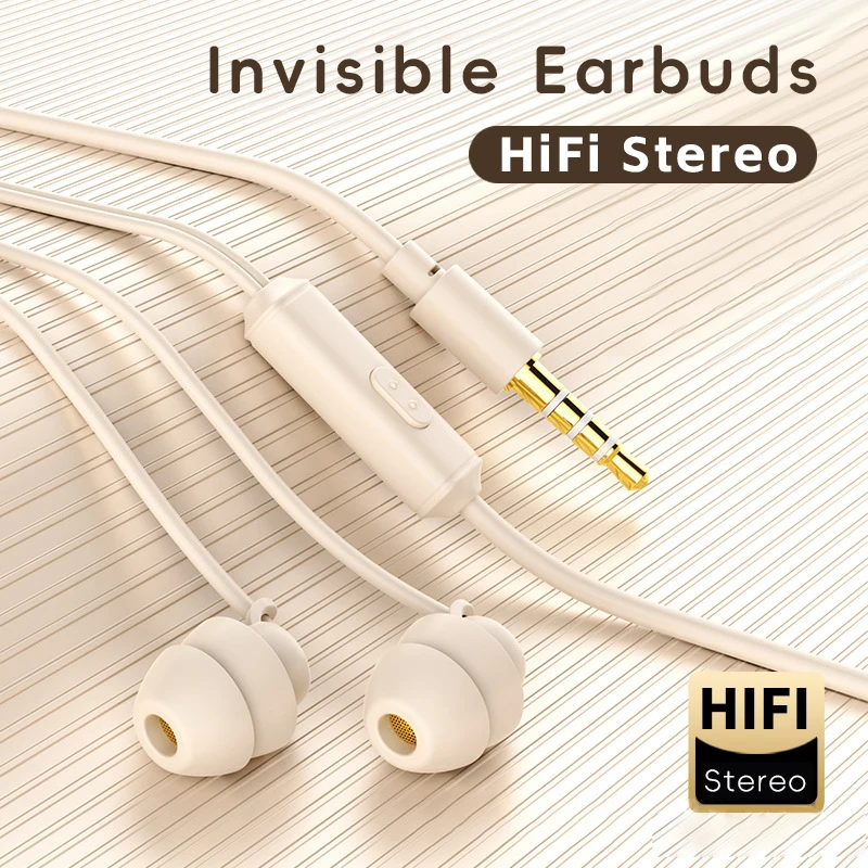 

3.5mm In-Ear Wired Sleep Earphone No Ear Root Stereo Hi-Fi Music invisible Headset With Mic Noise Cancelling Earbuds