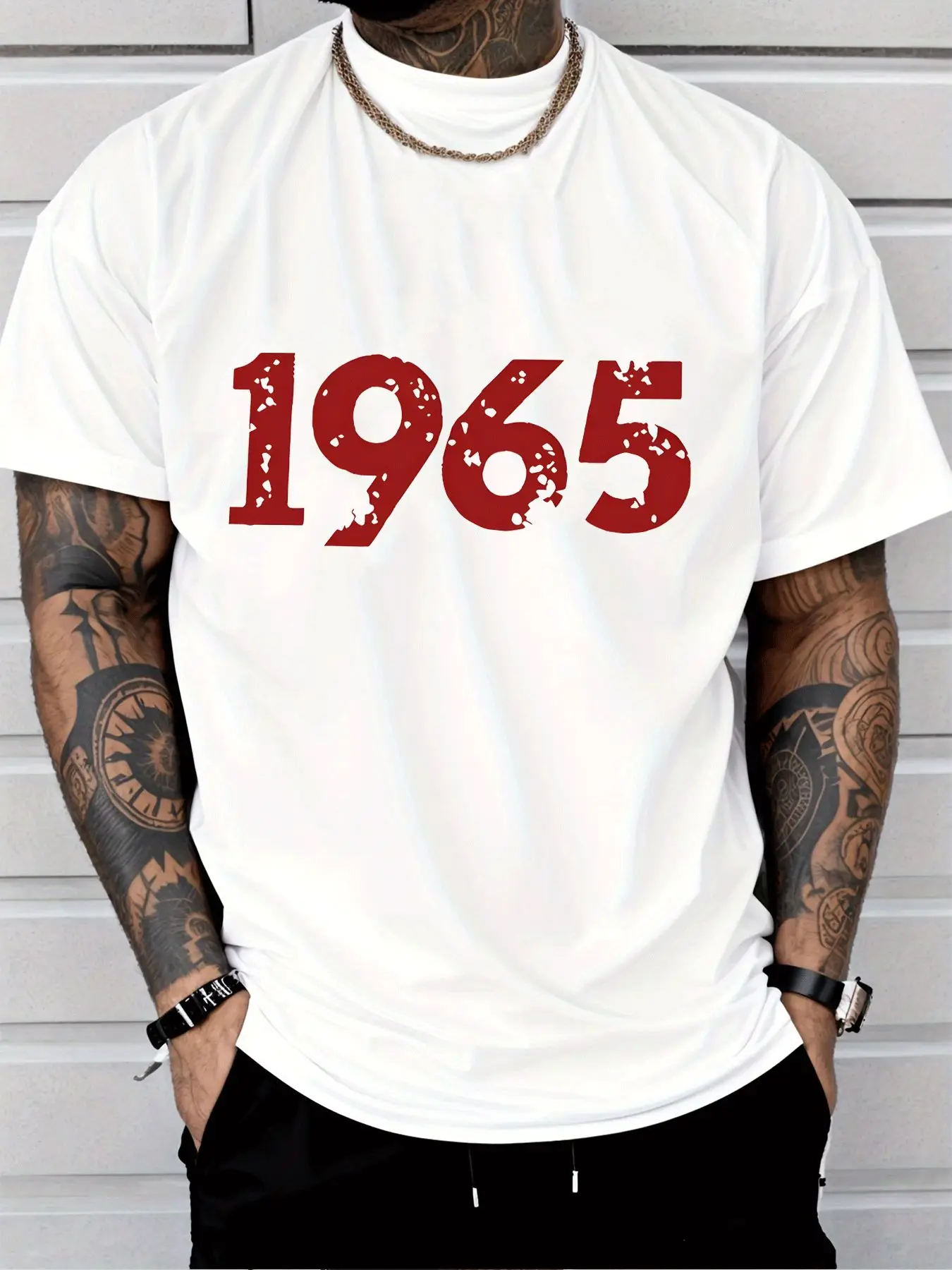 Navy Mens Summer Tee Distressed 1965 Birth Year Print Short Sleeve Casual Top Birthday Outfit For Men Born 1965 Street Wear