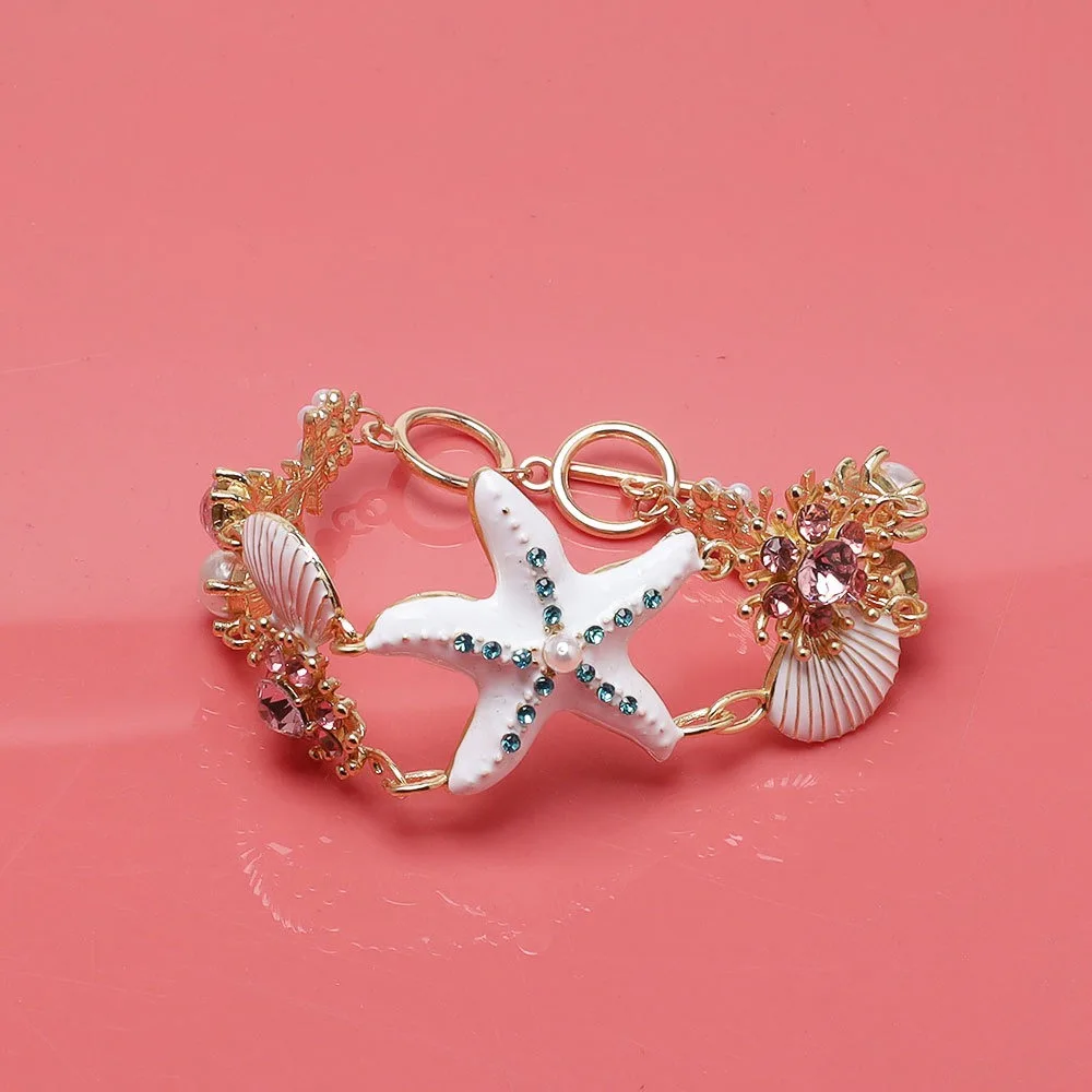 

Sea Series Shell Starfish Necklace Alloy Rhinestone Pearl Adjustable Bohemian Shell Necklace Ornaments High-end