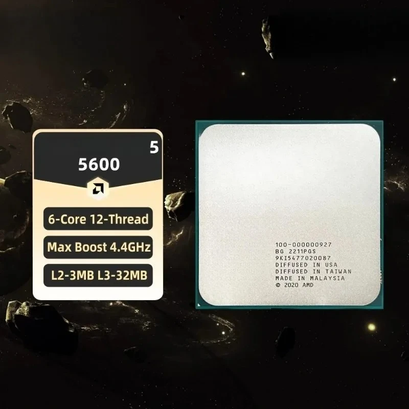 CPU AMD R5 5600 Processor 4.4GHz 6-Core 12-Thread 32MB Cache Socket AM4 Desktop PC Gaming CPU