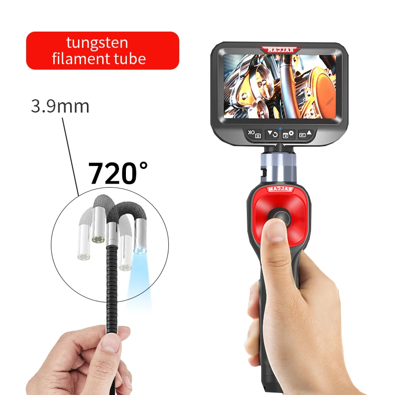 RALCAM Articulating 360/720° Endoscope 3.9mm Inspection Camera Cameras with 6 LED, IP67 Waterproof 1M Dual Single