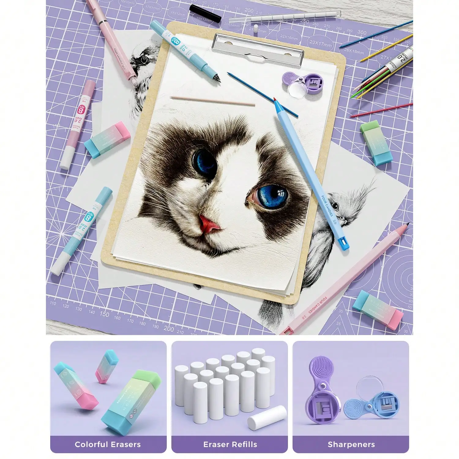 مجموعة أقلام رصاص ميكانيكية من فور كاندي (36 قطعة) - 4 مقاسات + 624 عبوة، هدية للكتابة/الرسم للعودة إلى المدرسة #5