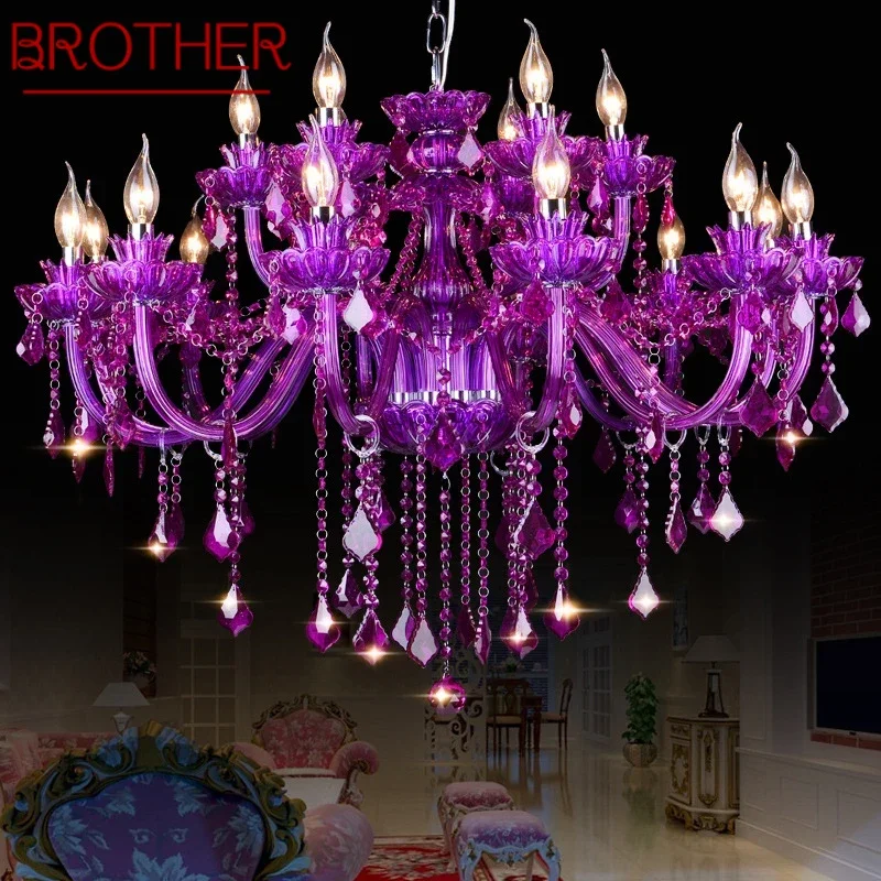 

BROTHER European Crystal Pendent Lamp Purple Candle Lamp Art Living Room Restaurant Bedroom Net KTV Clothing Store Chandeli