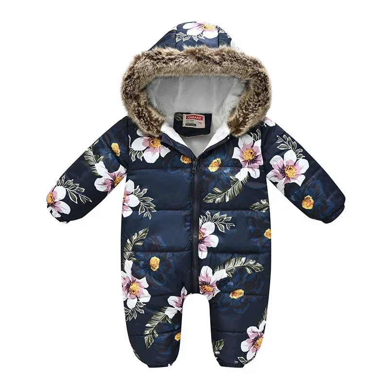 Winter Warm Baby Rompers Toddler Girl Overall Jumpsuit Hooded Zipper Fur Collar Baby Boys Romper Kids Clothes Girl Romper